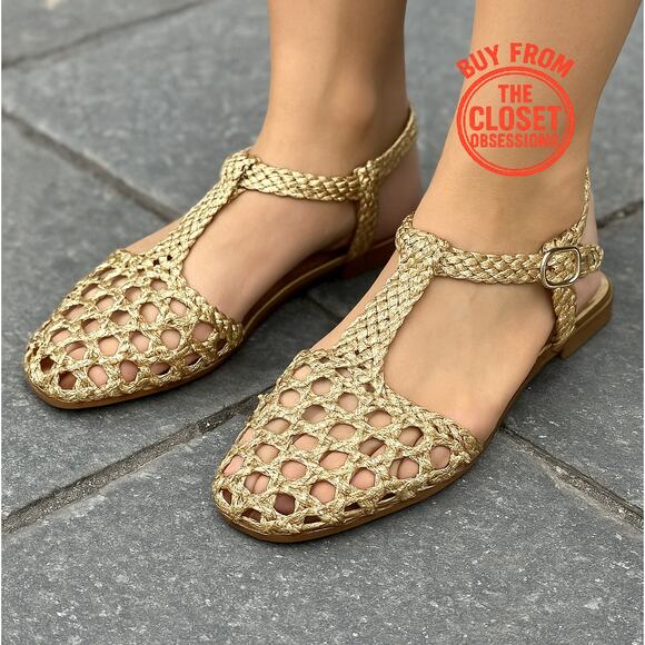 RARE!!! ZARA Metallic Gold Woven Flats NWT Blogger Fave ๐ - Picture 2 of 16